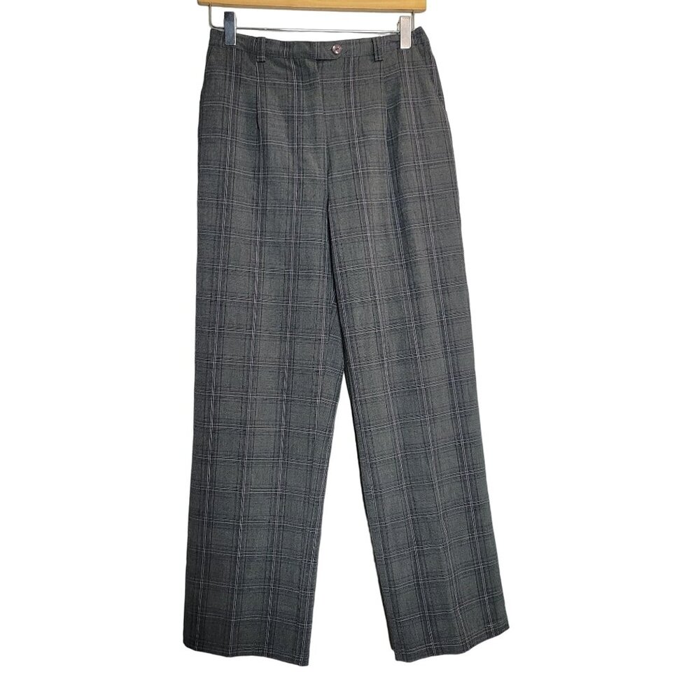 Preppy‎ Academia Nerd Classic Gray Plaid Wide Leg Trousers Vintage Pants 6
